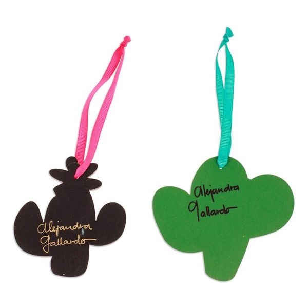 Alternate image for Pair of Hand-Painted Wood Prickly Pear-Themed Ornaments Adorable Prickly Pear