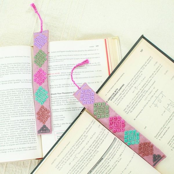 Alternate image for Pair of Handloomed Cotton Bookmarks in a Pink Base Hue Pink Allies