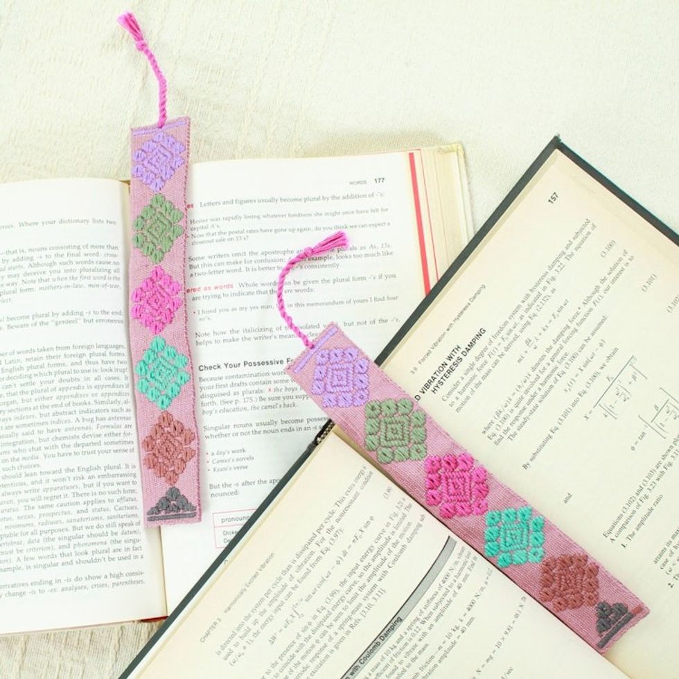 Pair of Handloomed Cotton Bookmarks in a Pink Base Hue 'Pink Allies'