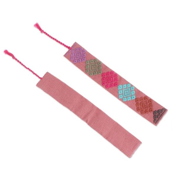 Alternate image for Pair of Handloomed Cotton Bookmarks in a Pink Base Hue Pink Allies