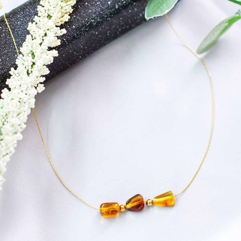 14k Gold-Plated Natural Amber Pendant Necklace from Mexico 'Amber Essence'