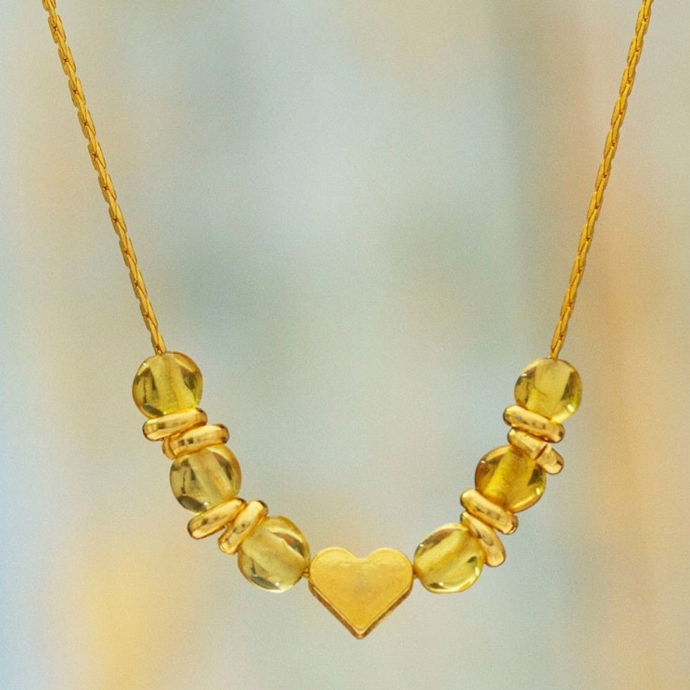 14k Gold-Plated Pendant Necklace with Amber Beads 'Courage Beads'