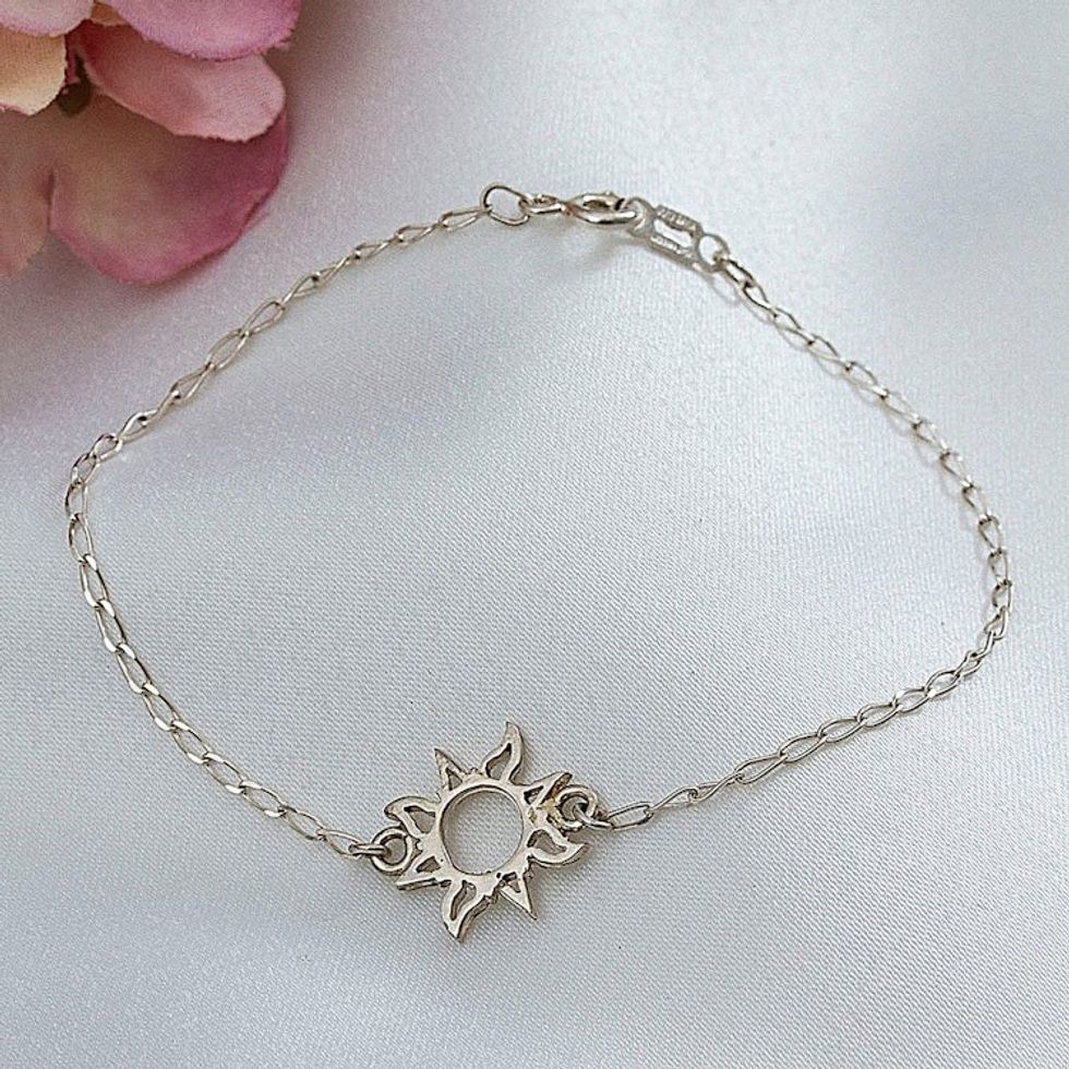 High-Polished Sun-Themed Sterling Silver Pendant Bracelet 'Immortal Sun'
