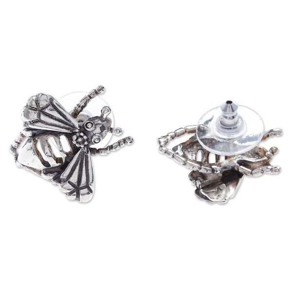 Alternate image for Sterling Silver Bee Button Earrings Crafted in Mexico Openwork Bee