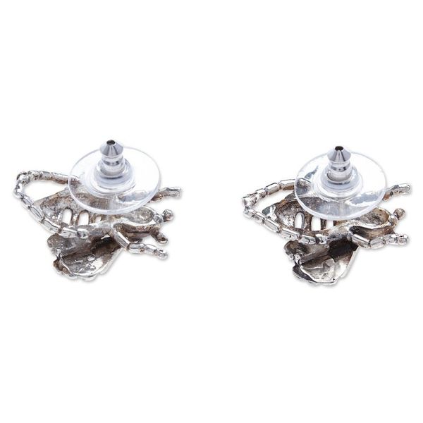 Alternate image for Sterling Silver Bee Button Earrings Crafted in Mexico Openwork Bee