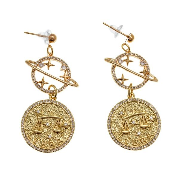 Alternate image for Gold-Plated Cubic Zirconia Libra Zodiac Sign Dangle Earrings Libra Galaxy