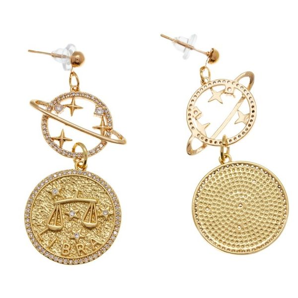 Alternate image for Gold-Plated Cubic Zirconia Libra Zodiac Sign Dangle Earrings Libra Galaxy