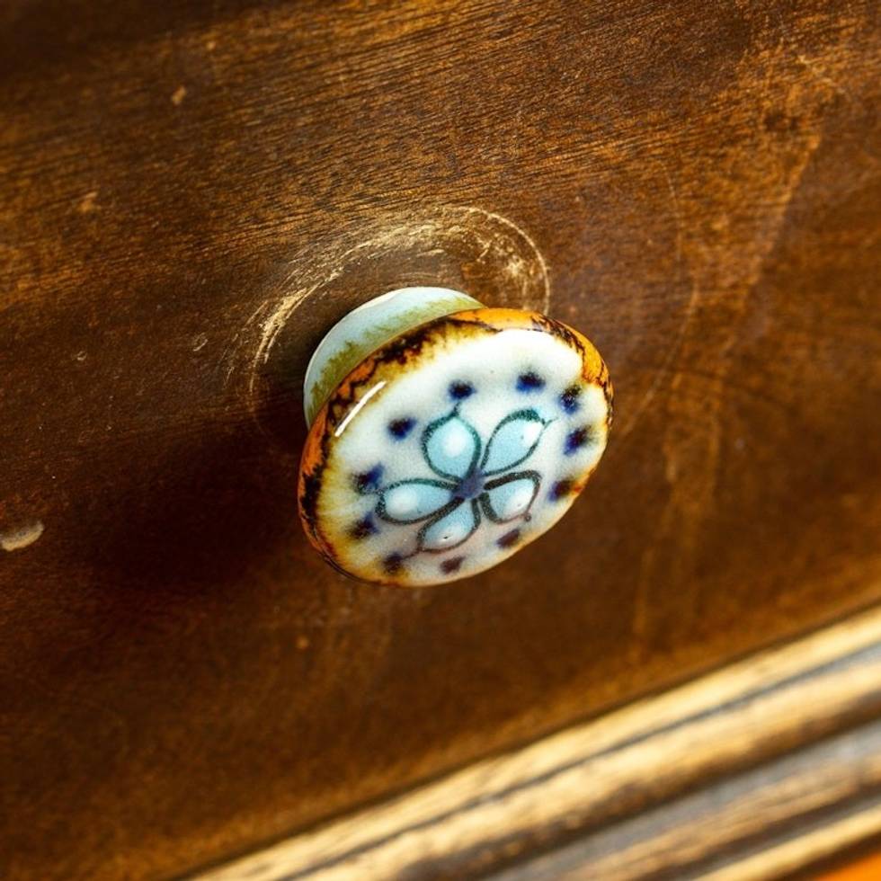 Set of 4 Handcrafted Ceramic Floral Knobs from Mexico 'Floral Convenience'