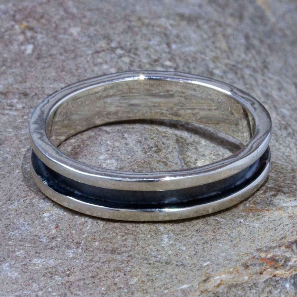 Men's Taxco 950 Silver Band Ring Oxidized Polished Finishes 'Zen Energy'