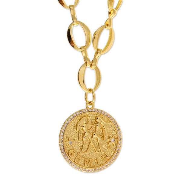 Alternate image for 24k Gold-Plated Cubic Zirconia Gemini Sign Pendant Necklace Gemini Born
