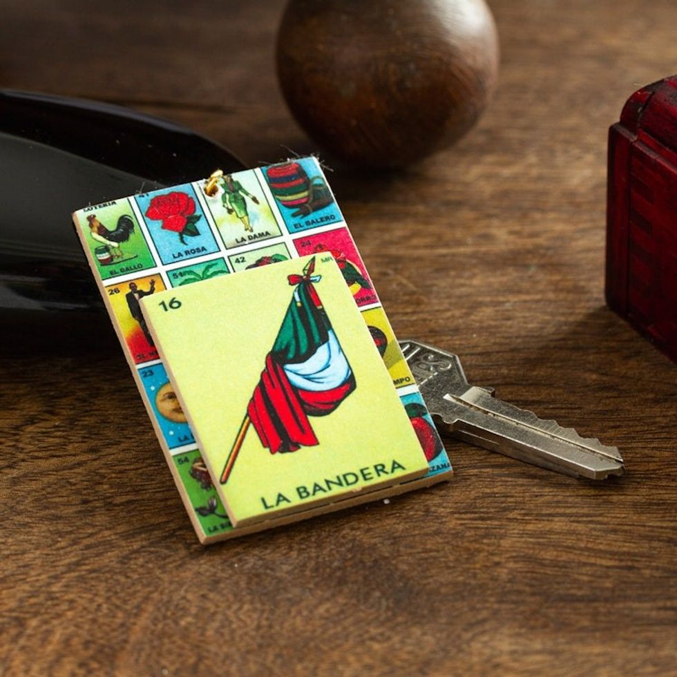 Decoupage Wooden Keychain With Mexican Flag Motif 'Mexican Flag'