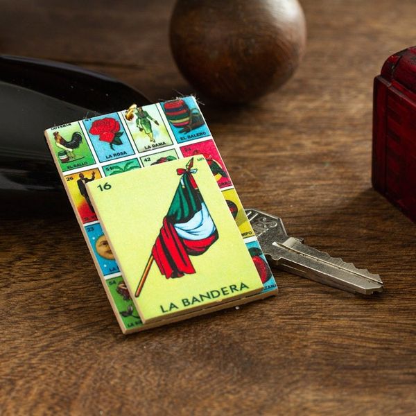 Alternate image for Decoupage Wooden Keychain With Mexican Flag Motif Mexican Flag