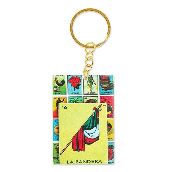 Alternate image for Decoupage Wooden Keychain With Mexican Flag Motif Mexican Flag