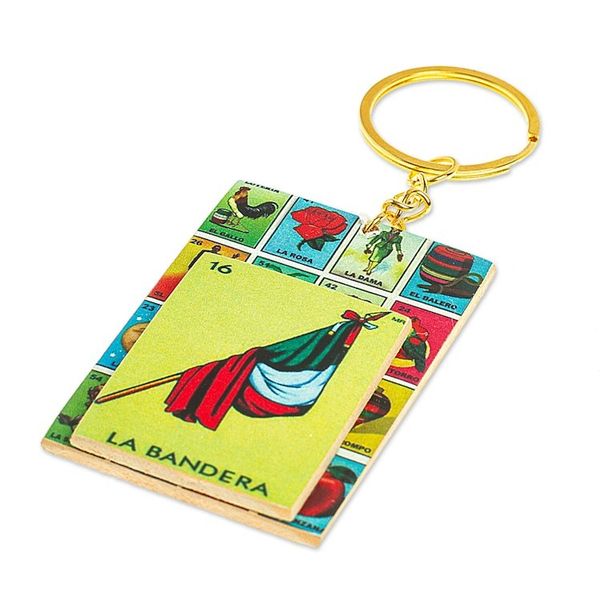 Alternate image for Decoupage Wooden Keychain With Mexican Flag Motif Mexican Flag