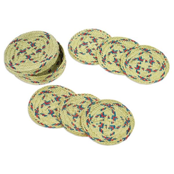 Alternate image for Set of 6 Cyan and Crimson Natural Fiber Coasters from Mexico Cyan Eco