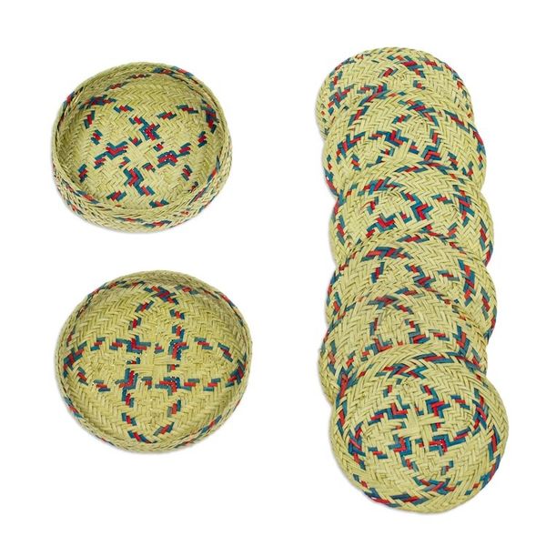 Alternate image for Set of 6 Cyan and Crimson Natural Fiber Coasters from Mexico Cyan Eco