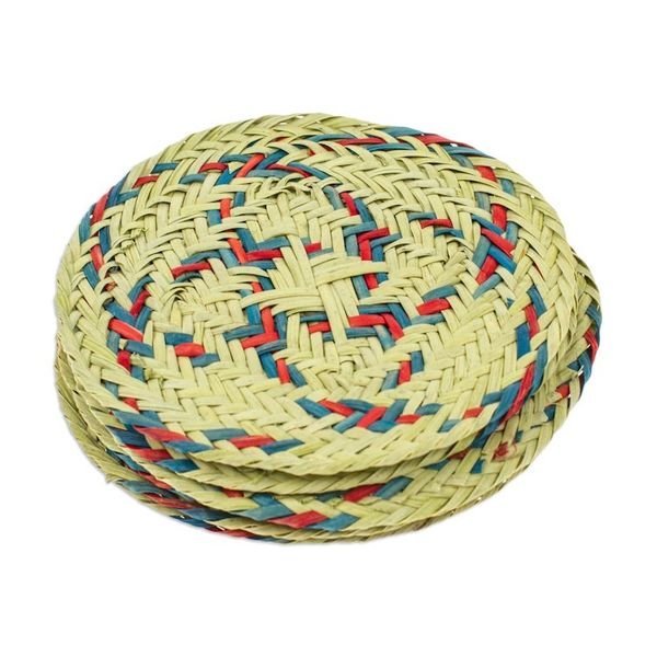 Alternate image for Set of 6 Cyan and Crimson Natural Fiber Coasters from Mexico Cyan Eco