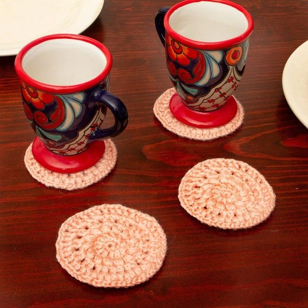 Alternate image for Set of 4 Handmade Petal Pink Crocheted Coasters Petal Pink Pinwheel
