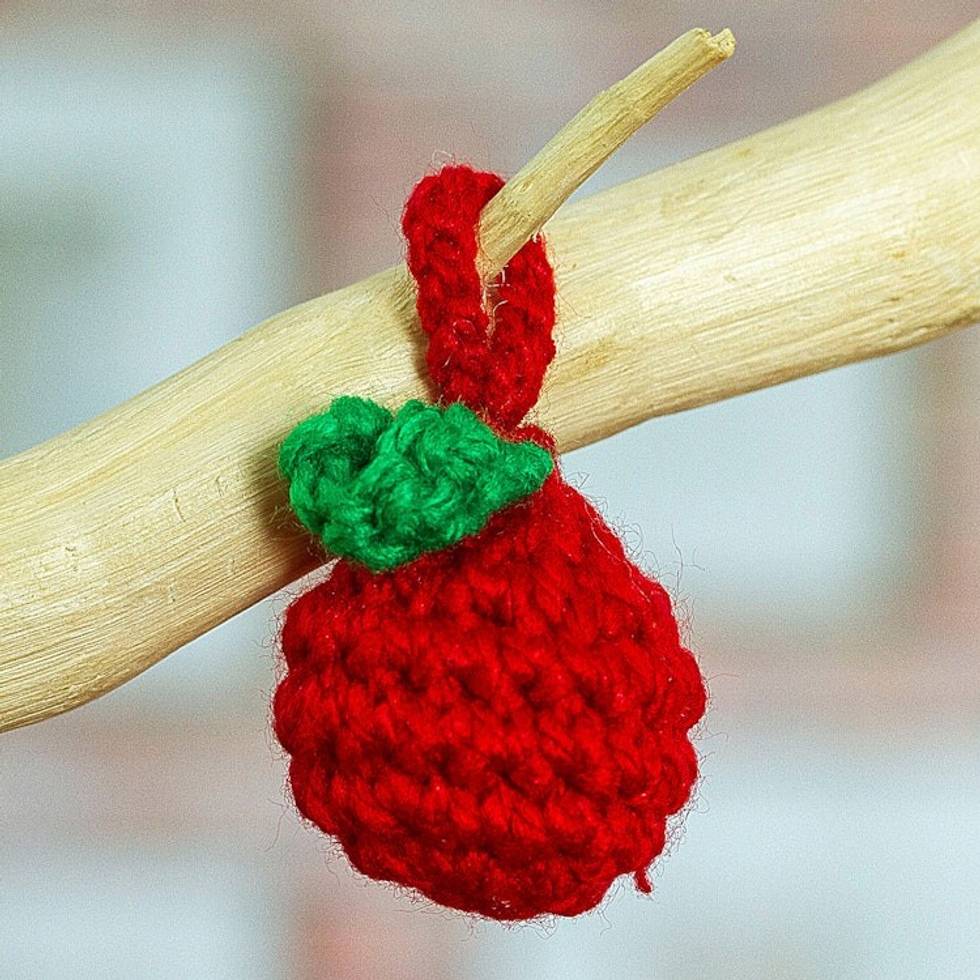 Cherry Crocheted Charm for Handbags Handmade in Mexico 'Cute Cherry'