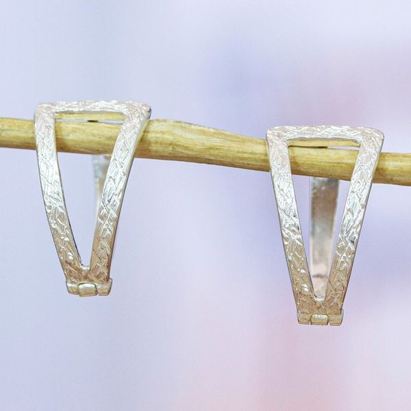 Alternate image for Modern Sterling Silver Hoop Earrings with Textured Accents Pyramids of Tomorrow