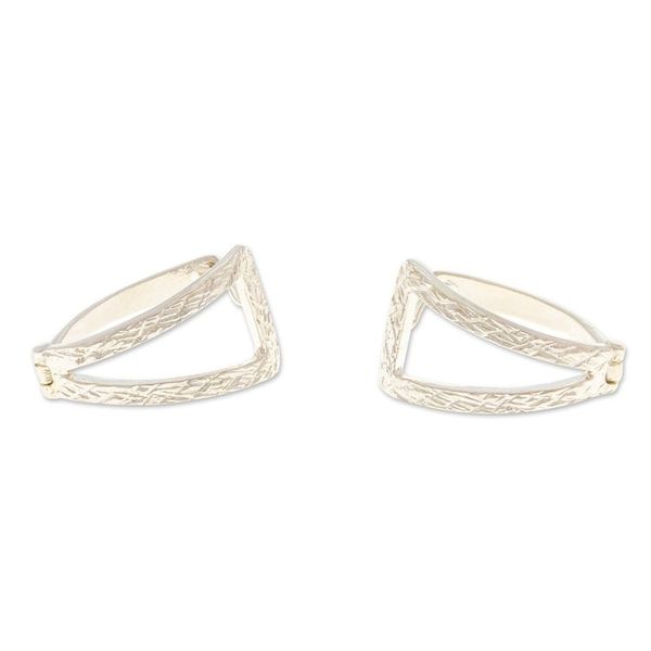 Alternate image for Modern Sterling Silver Hoop Earrings with Textured Accents Pyramids of Tomorrow