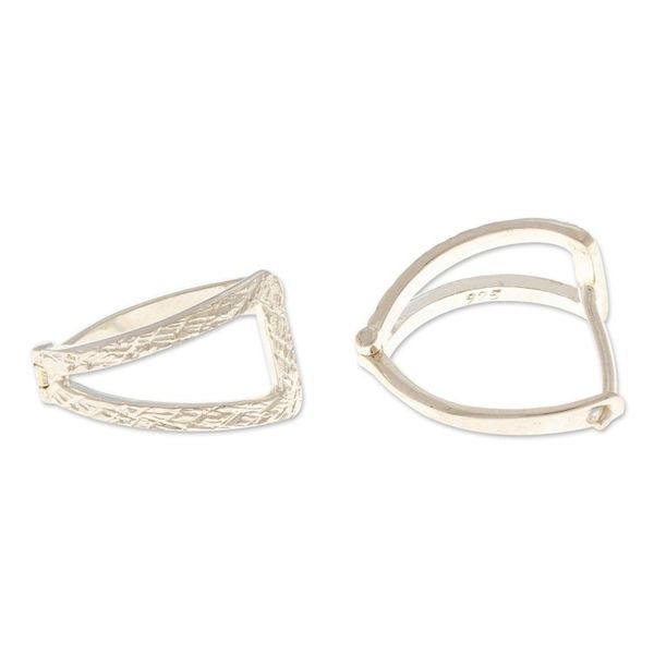 Alternate image for Modern Sterling Silver Hoop Earrings with Textured Accents Pyramids of Tomorrow