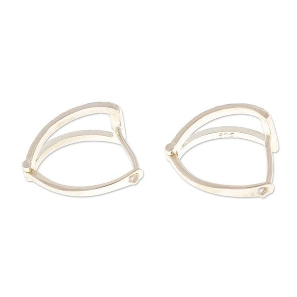 Alternate image for Modern Sterling Silver Hoop Earrings with Textured Accents Pyramids of Tomorrow