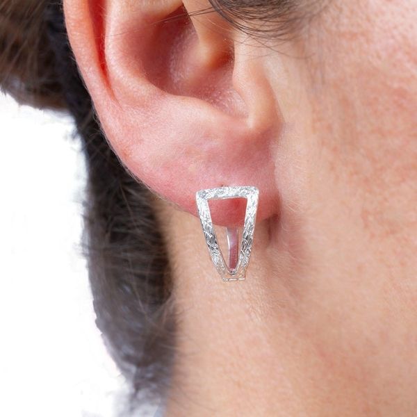 Alternate image for Modern Sterling Silver Hoop Earrings with Textured Accents Pyramids of Tomorrow