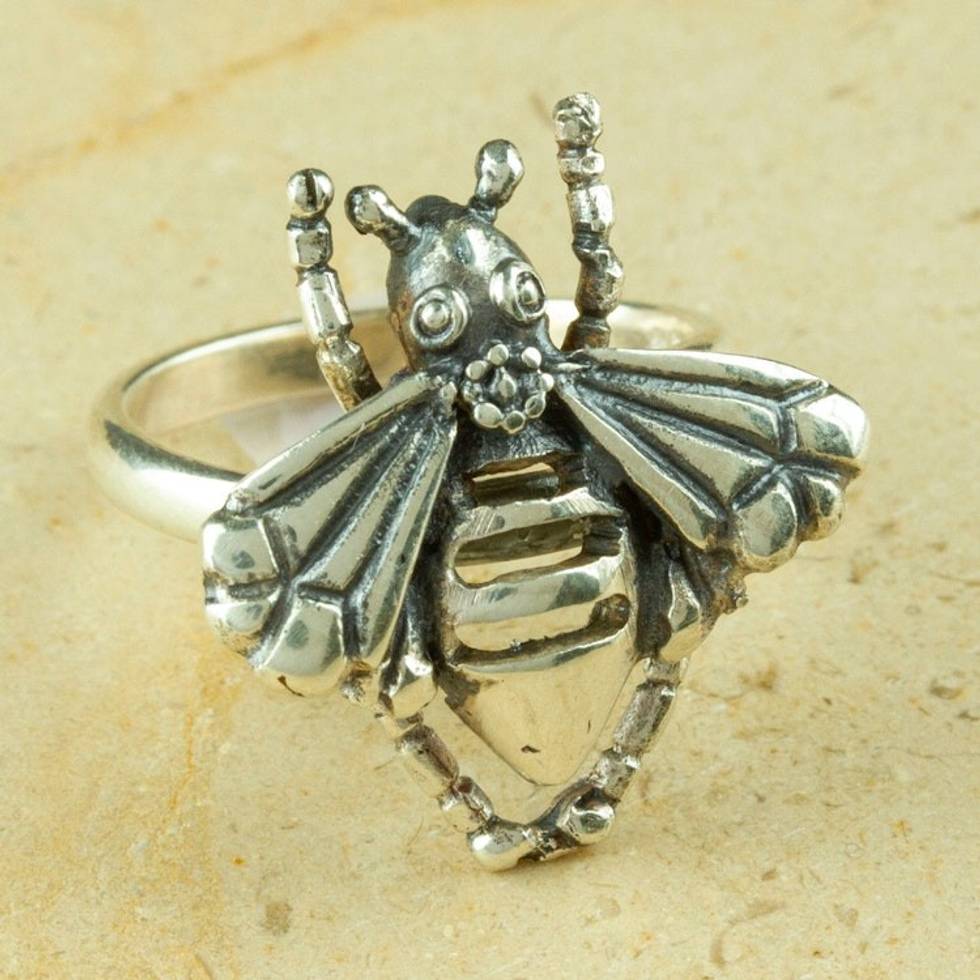 Sterling Silver Bee Wrap Ring Crafted in Mexico 'Openwork Bee'