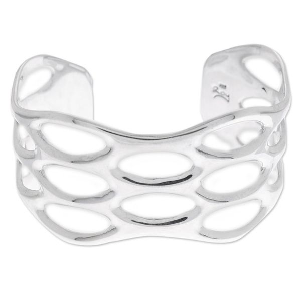 Alternate image for Taxco Sterling Silver Cuff Bracelet with Openwork Accents Oval Splendor
