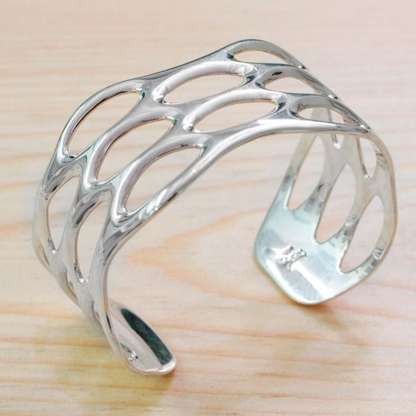 Alternate image for Taxco Sterling Silver Cuff Bracelet with Openwork Accents Oval Splendor
