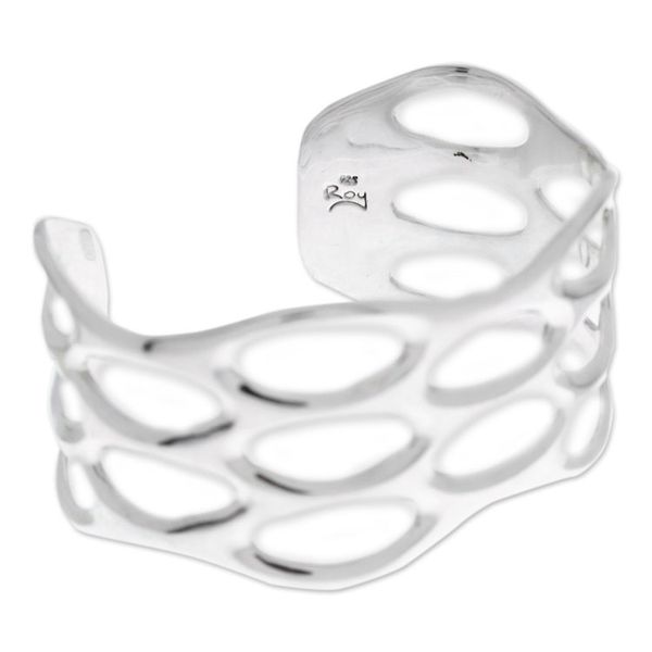 Alternate image for Taxco Sterling Silver Cuff Bracelet with Openwork Accents Oval Splendor