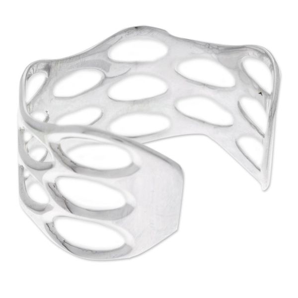 Alternate image for Taxco Sterling Silver Cuff Bracelet with Openwork Accents Oval Splendor