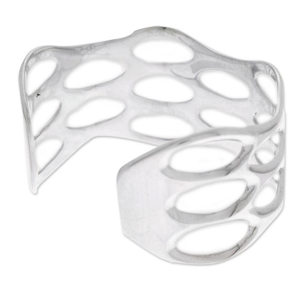 Alternate image for Taxco Sterling Silver Cuff Bracelet with Openwork Accents Oval Splendor