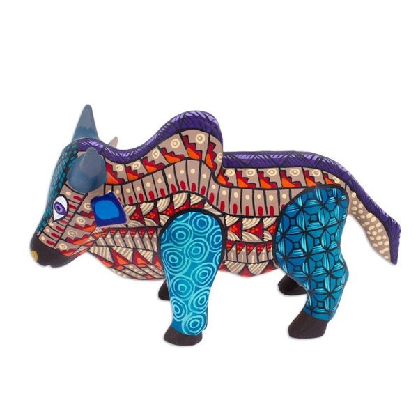 Alternate image for Wood Alebrije Bull Figurine Hand-Painted in Mexico Formidable Bull