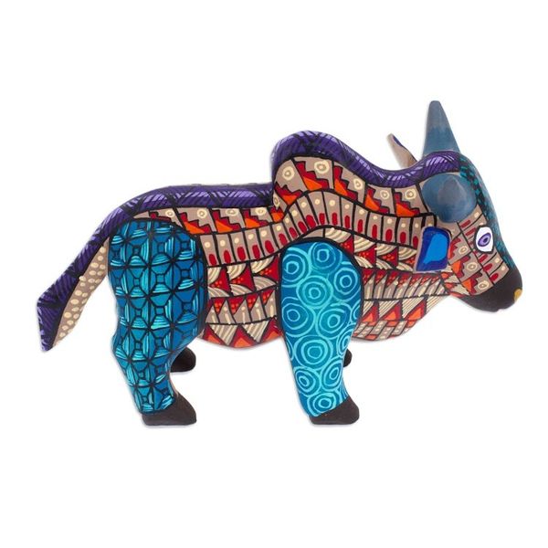 Alternate image for Wood Alebrije Bull Figurine Hand-Painted in Mexico Formidable Bull