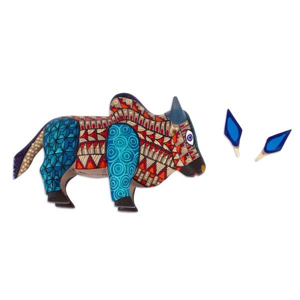 Alternate image for Wood Alebrije Bull Figurine Hand-Painted in Mexico Formidable Bull