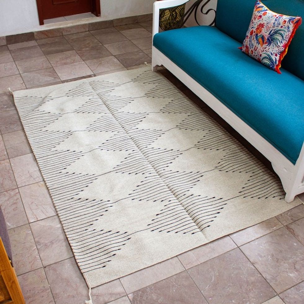 4x6.5 Geometric Patterned Cotton Rug Hand-Woven in Mexico 'Charming Diamonds'
