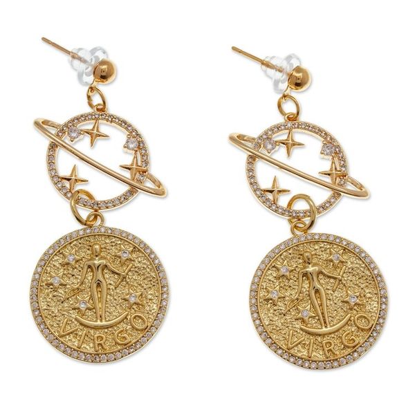 Alternate image for Cosmos-Themed 24k Gold-Plated Brass Virgo Dangle Earrings Virgo Galaxy