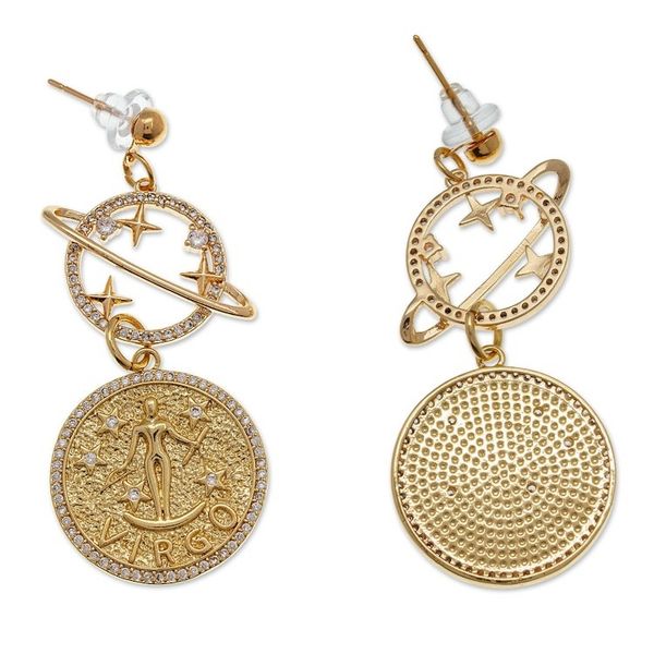 Alternate image for Cosmos-Themed 24k Gold-Plated Brass Virgo Dangle Earrings Virgo Galaxy