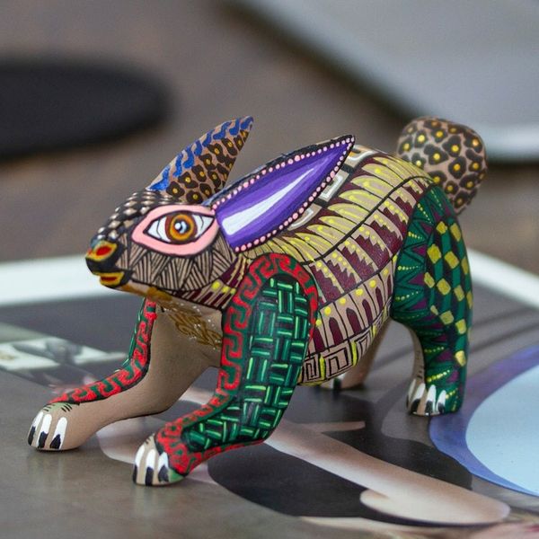 Alternate image for Hand-Painted Mexican Wood Alebrije Rabbit Figurine Adorable Rabbit