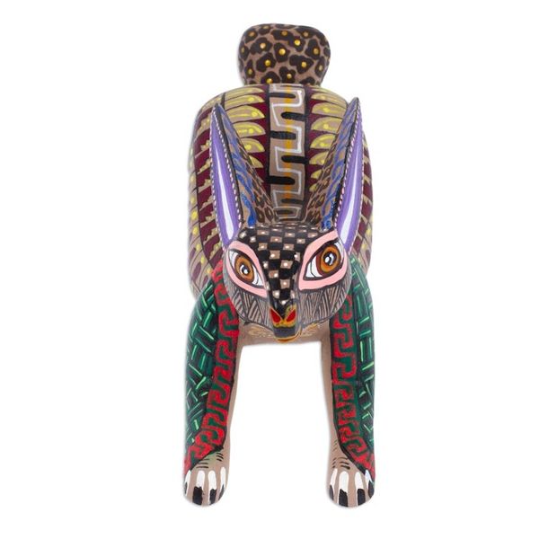 Alternate image for Hand-Painted Mexican Wood Alebrije Rabbit Figurine Adorable Rabbit