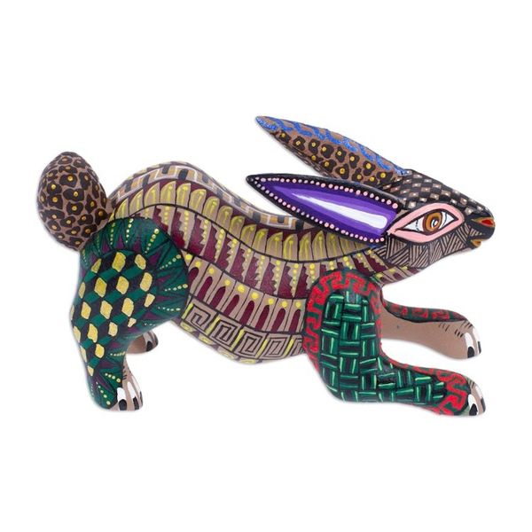 Alternate image for Hand-Painted Mexican Wood Alebrije Rabbit Figurine Adorable Rabbit