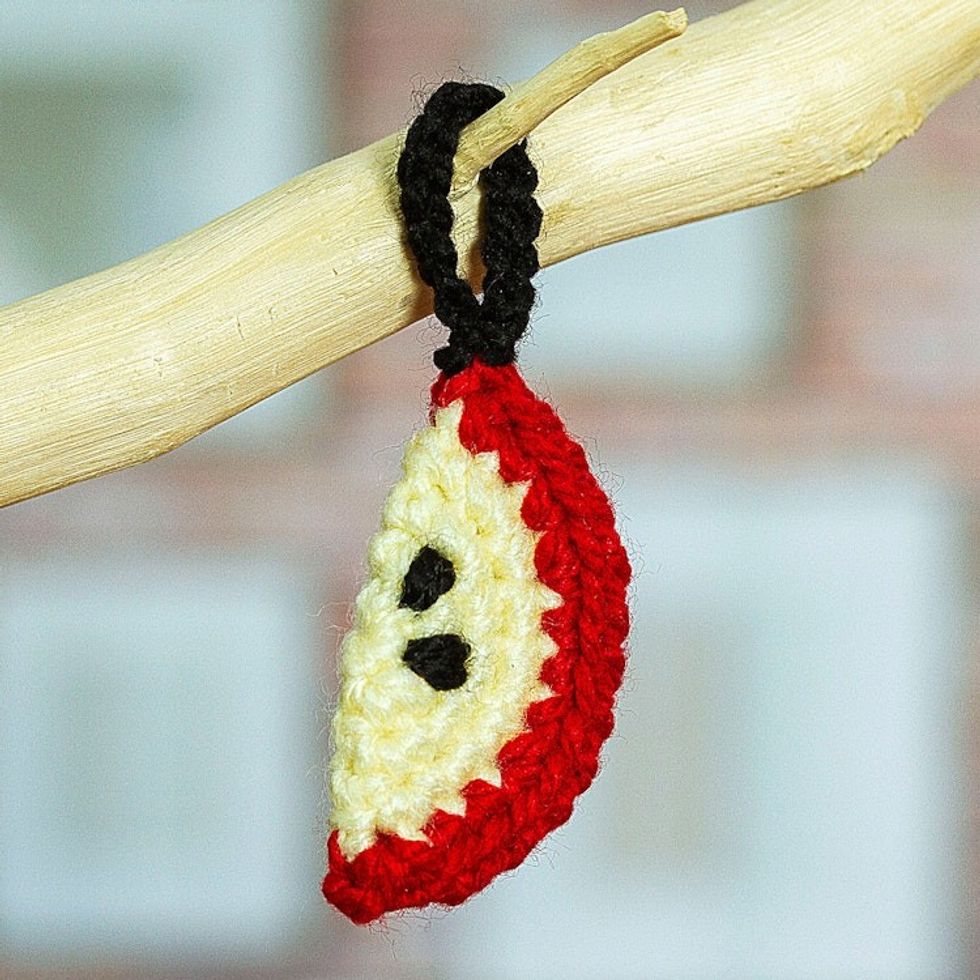 Apple-themed Crocheted Charm for Handbags Handmade in Mexico 'Cute Apple'