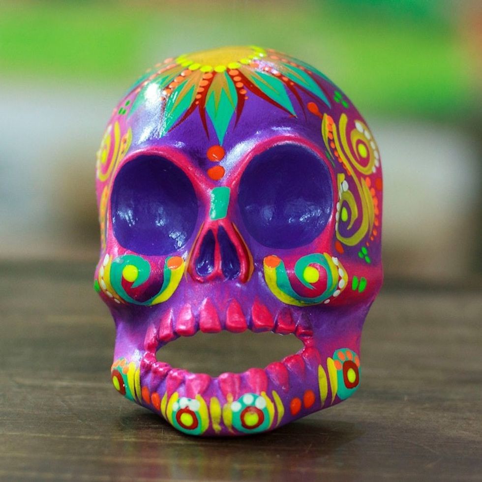 Hand-Painted Purple Recycled Cardboard Skull Mask 'Purple Underworld'