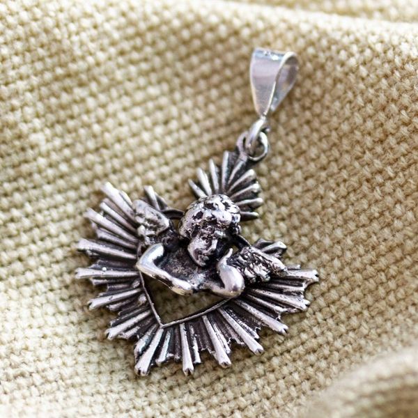 Alternate image for Religious Cherub-Themed Sterling Silver Pendant from Mexico Cherubs Glory