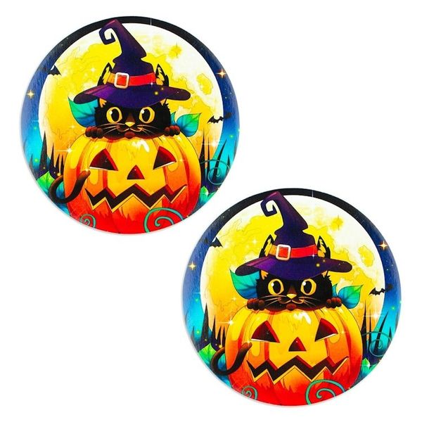 Alternate image for Pair of Artisan Crafted Wood Decoupage Coasters from Mexico Feline Halloween