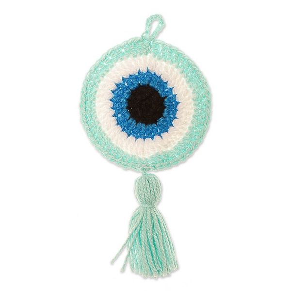Alternate image for Handmade Evil Eye Talisman from Mexico See No Evil in Aqua
