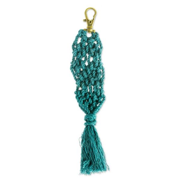 Alternate image for Mexican Recycled Cotton Macrame Keychain in Emerald Emerald Structure