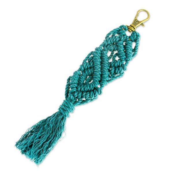Alternate image for Mexican Recycled Cotton Macrame Keychain in Emerald Emerald Structure